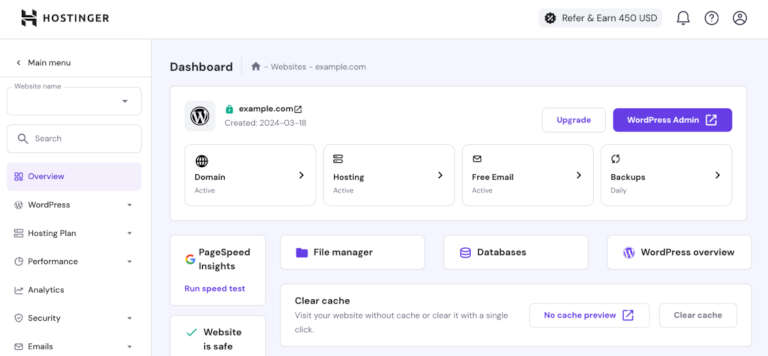 Interface hpanel de hostinger