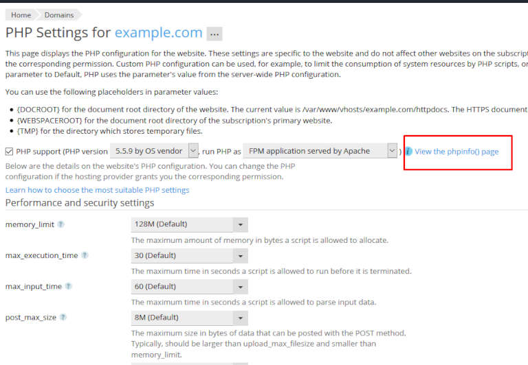 Modifier les paramètres php sur son panel d'hébergement wordpress.